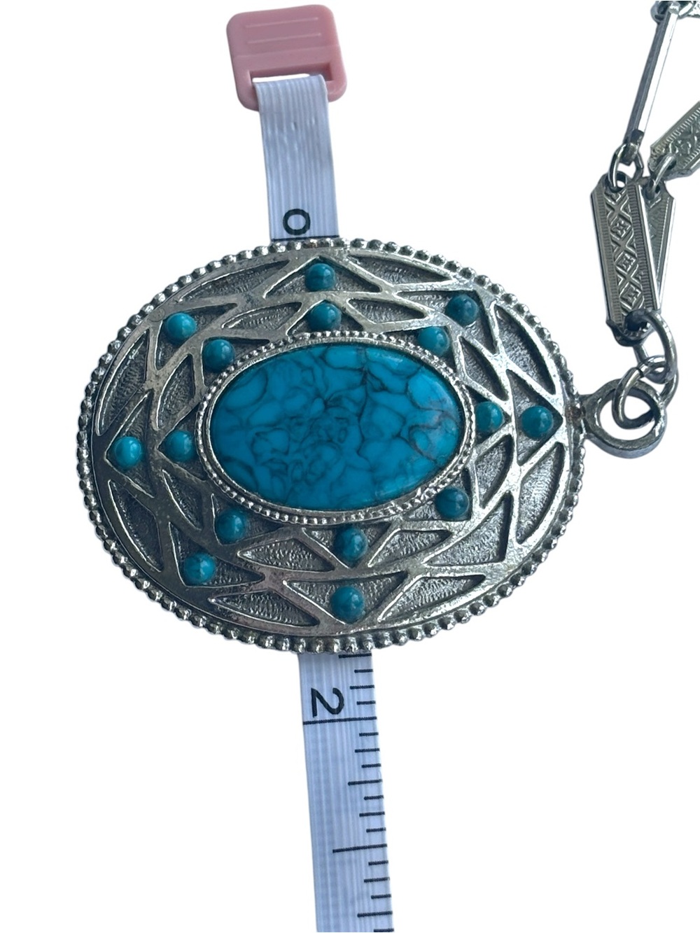 Vintage Whiting & Davis Victorian Revival Faux Turquoise Pendant Necklace 70s - Picture 14 of 15